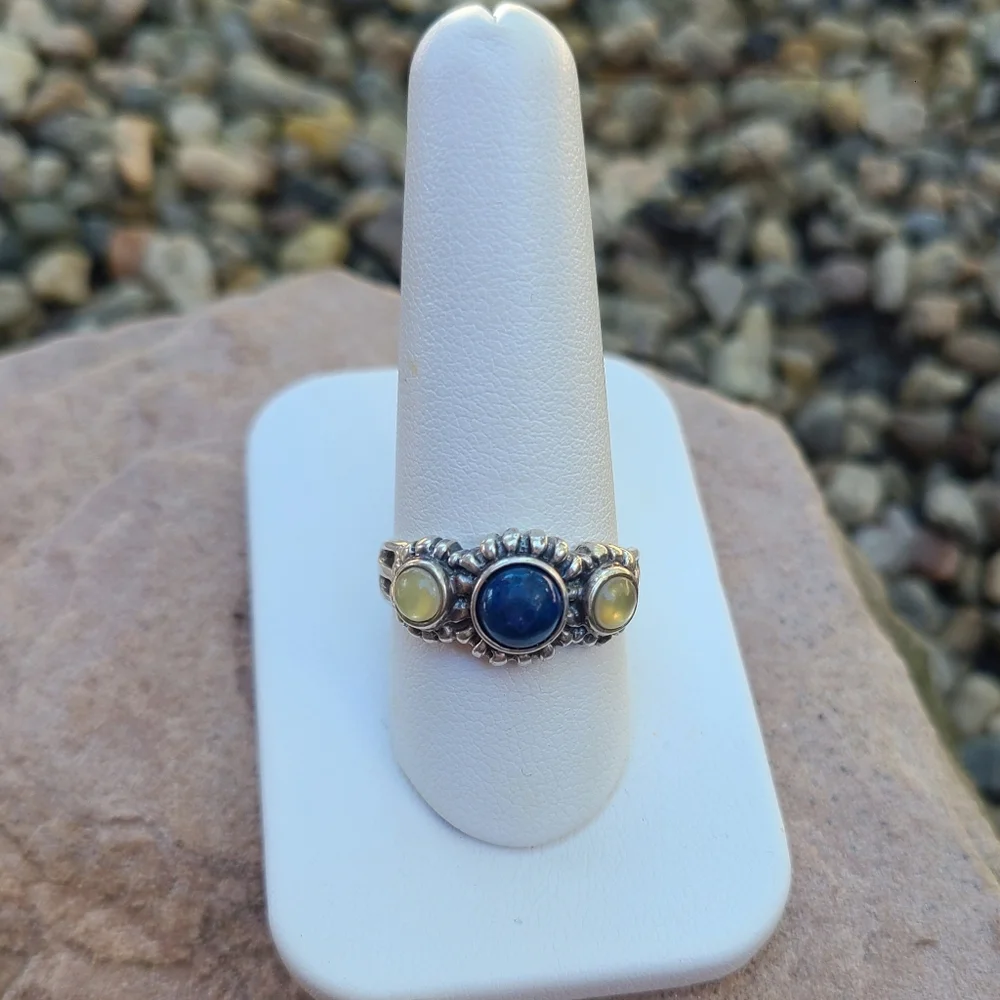 Vintage Sterling Silver Lapis Moonstone Ring, Size 9